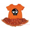 Halloween Orange Baby Bodysuit Bling Orange Sequins Pettiskirt & Black Skeleton Print JS4665